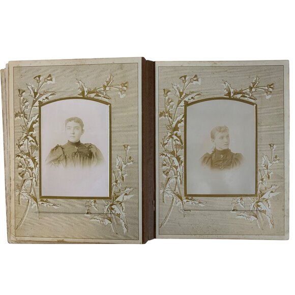 Antique Victorian Red Cloth & Brass Photo Album 33 Family Photos 8728 - Picture 16 of 16